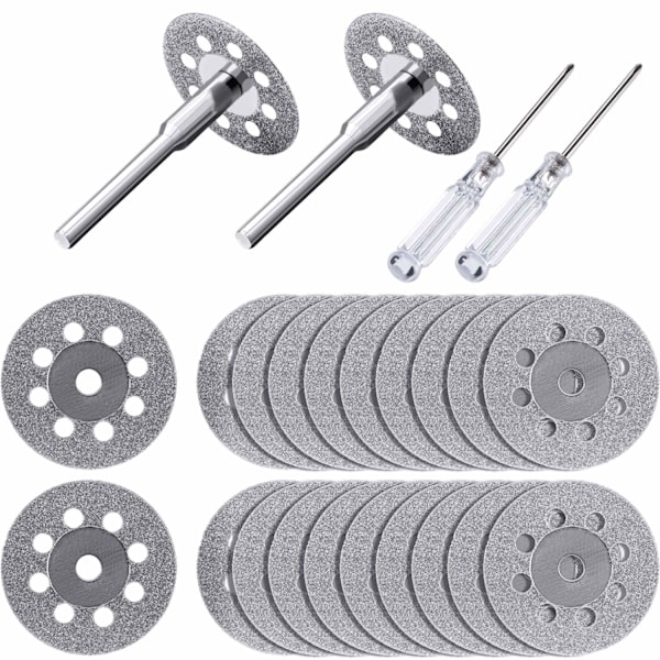20 stycken 2,2 cm diamantkapskiva med 4 stycken 0,3 cm dorn och 2 stycken stjärnskruvmejsel för roterande verktyg