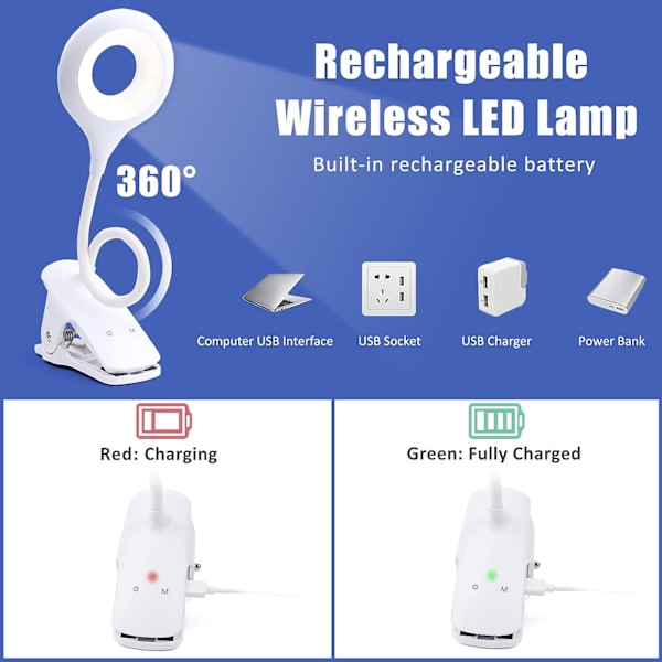 Trådløs genopladelig LED-bordlampe, 3 farver og 3 dæmpbare, Tou