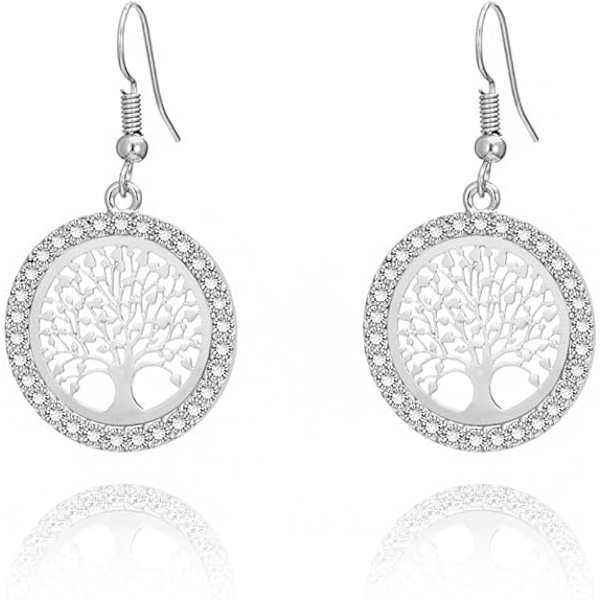 Øreringe til kvinder, livets træ øreringe, nye skinnende rhinestone hoops Silver