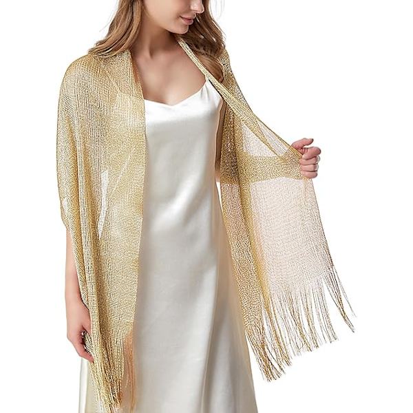 Dame Tassel Sjal til Aften, Fest, Bryllup med Trykknapper Gold