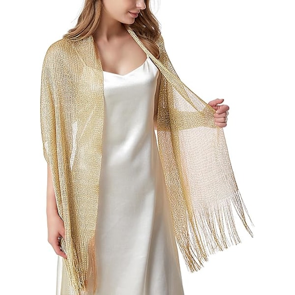 Kvinners Tassel Sjal for Kveld, Fest, Bryllup med Trykknapper Gold