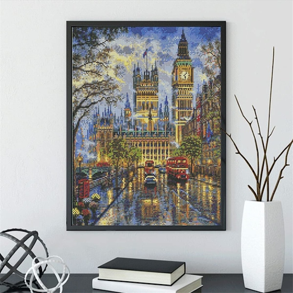 2 stycken Diamantmålning Kit - 16x12 tum Rund Full Borr Big Ben London Diamantkonst Kit för Vuxna