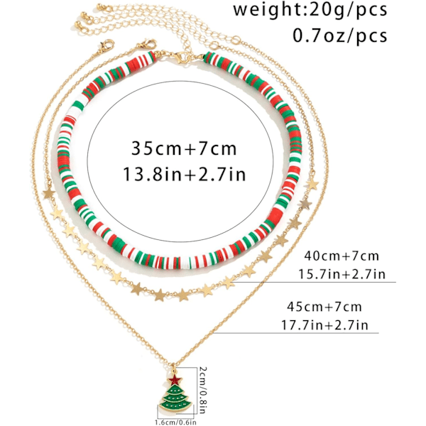 37×2.5×1.5cm Julerhalskjede Søt Julenissen Jingle Bell Snø Juletre Flere Lag Choker Halskjede for Jul