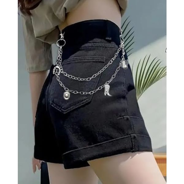 Jeans MultiLayer Metallbyxor Bälte Kedja - Hip Hop Byxor Kedja Goth Kedjor Punk Fick Lager Bälte Kedjor, Stil Wai