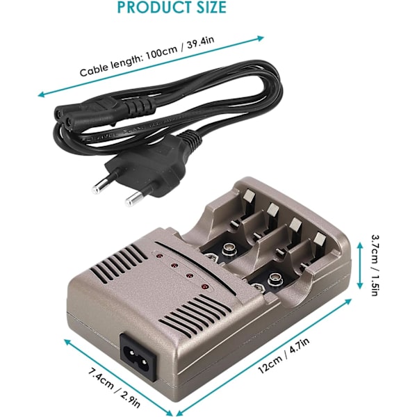 Smart Batteriladdare, 4 Fack Universal Batteriladdare, Universal Batteriladdare LED Smart Batteri
