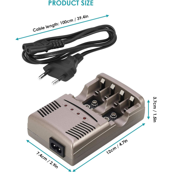 Smart Batterilader, 4 Bay Universell Batterilader, Universell Batterilader LED Smart Batteri