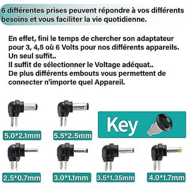 12W universell strømforsyningsadapter 3V 4.5V 5V 6V 7.5V 9V og 12V