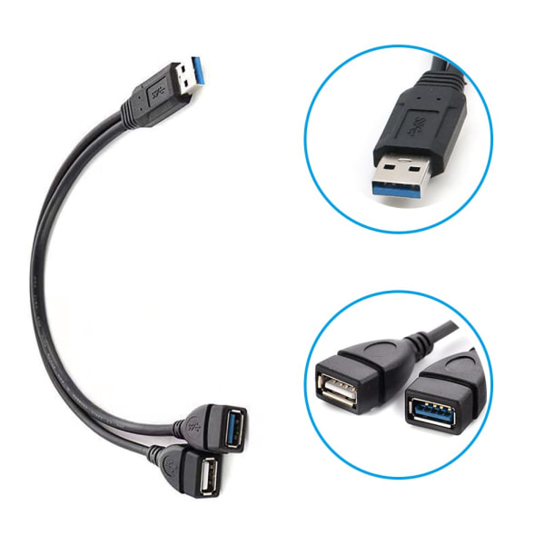 USB 3.0 till 2*USB Honadapter, USB Hane till USB 3.0 Hona och USB 2.0 Hona, Dubbel Laddningsport/S