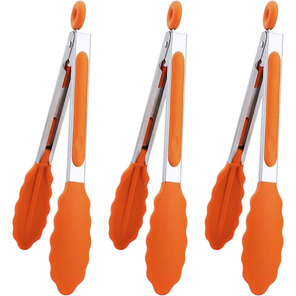 Sett med 3 Mini Silikon Serveringstang 7\" - Oransje