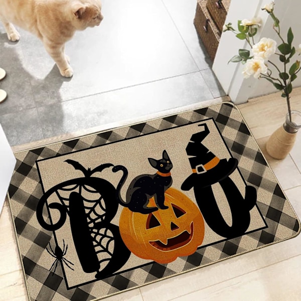 Halloween Boo Dörrmatta Inomhus Utomhus Matta, Höst Svart Katt Pumpa Fladdermöss Entré Välkommen Matta Halksäker för Ingång Ho