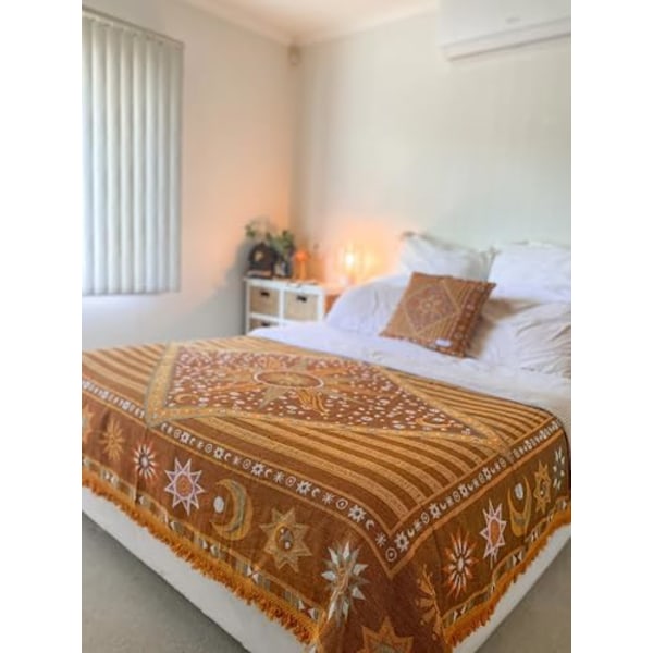 130x160cm Boho Kastan  Boheme Tæppe til Sofa, Vævet Boho Tæppe Dekorativt Kast Tæppe Tæppebetræk til So