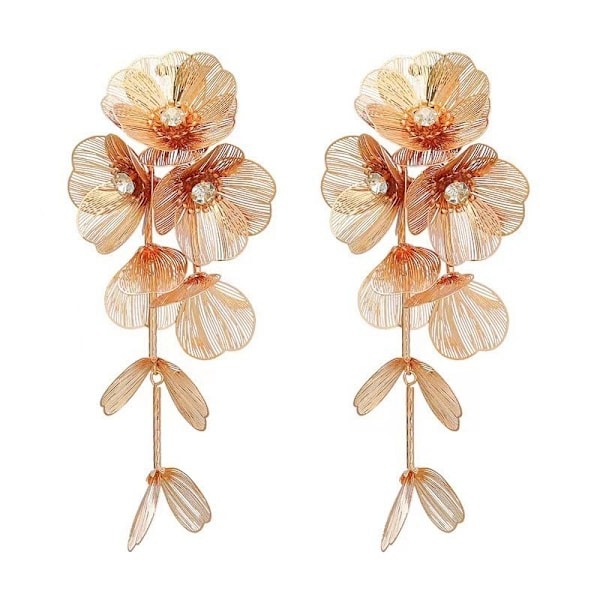 Store Filigran Håndlavede Blomsterkvast Drop Dingle Øreringe til Kvinder, Overdrevne Statement Blomster Metal Boho Trendy Mode Plante Øreringe