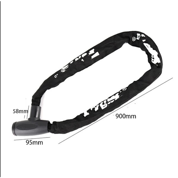 Lang hængelås - 90 cm lang & 6 mm tyk kæde - snap-on cykellås