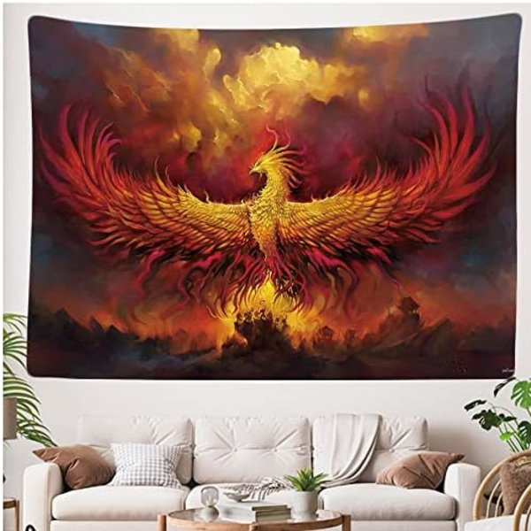 Dekorativ väggbonad Sovrum - Phoenix Fire Power Grekisk Mytologi - 130 x 150 cm Stor - Tyg Tapet - Bonad