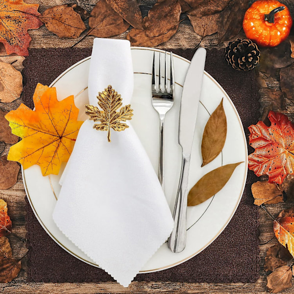 Efterårsblad Servietringe Sæt af 12, Guld Servietholdere til Thanksgiving, Efterår, Høst, Vinterferier, Jul, Aut