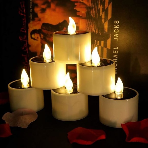 6 Flimrende Solcellelys Flammeløse LED Tealight Lys Perfekt til Jul, Valentinsdag Dekoration