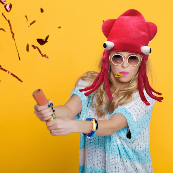 Punainen Halloween-hattu, Mustekalahattu, Hauska Pehmoeläinhattu Aikuisten