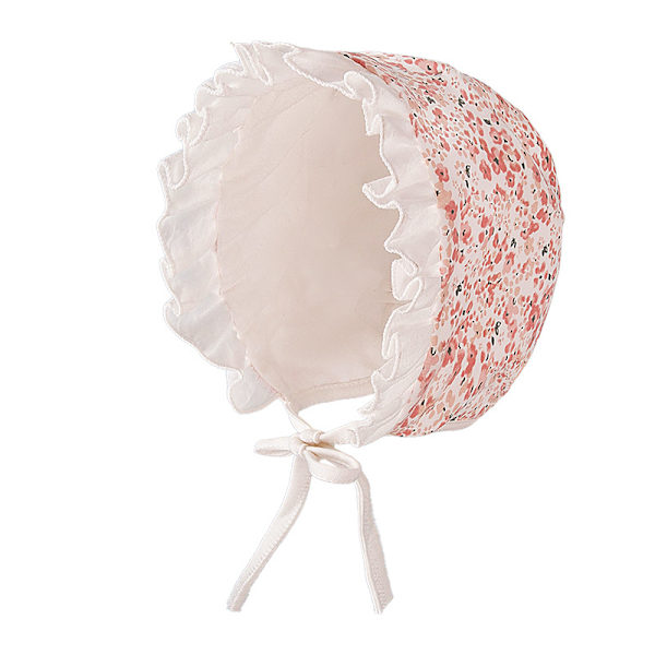 (49CM) Söt Babyflicka Rosa Blommig Hatt Mjuk Bomull Nyfödd Beanie Vinter Babyhatt för Babyflickor