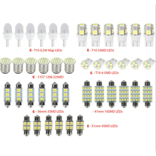 42 stk. T10 LED-bilpære (hvid), Universal Car LED SMD-pærer Kit I