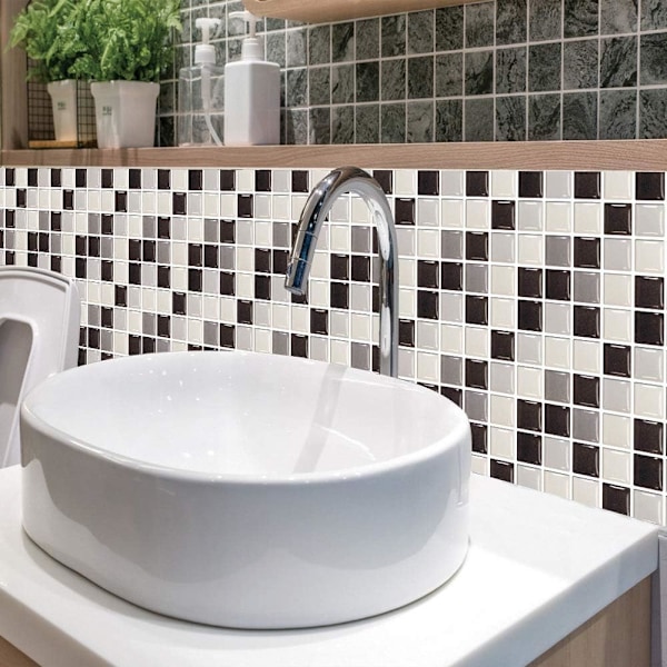 24 Stk (Grå Mosaik) Rektangulära Självhäftande Dekorativa Klinker