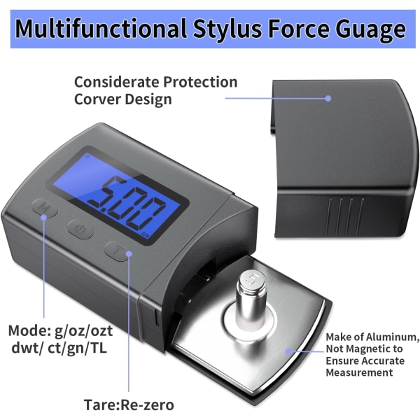 Højpræcision mini digital pladespiller Stylus Force Scale Gauge 0.