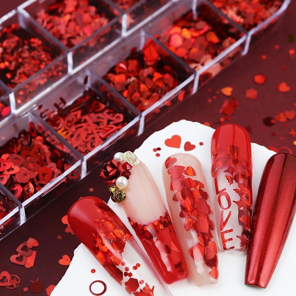 3 stk Valentinsdag Hjerte Glitter Paljetter for Neglekunst Sommerfugl Hjerte Anheng Jule Negler Utstanset Flak Hjerte