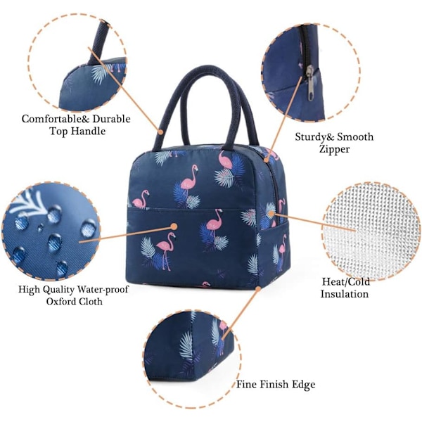 Flamingo eristetty lounaslaukku, kylmälaukku, vedenpitävä, vuotamaton lounaslaukku, sopii Navy