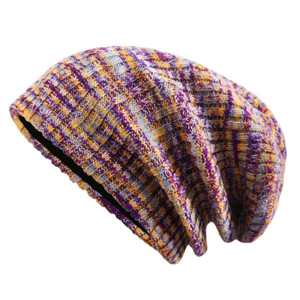 Kvinder Slouchy Hue Hat-Lilla Gul Blandet Farve Strik Lang