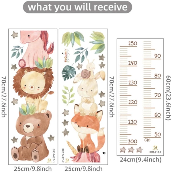 1 st Kawaii Väggdekorationer, Söta Cartoon Höjdmätare Dekaler, Växtdiagram för Vägg, Vardagsrum, Sovrum Vägg Dek