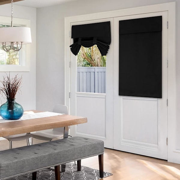 Mörkläggande franska dörrgardiner för dörrfönster, gardiner för glas, termiskt isolerade upprullningsbara gardiner för sovrum, svart, B66 x L102 cm