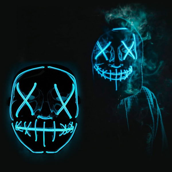 Blå LED-maske - Blått mareritt - Premium kvalitet - Stiv plast - 3 blinkende moduser - LED-maske - Cos