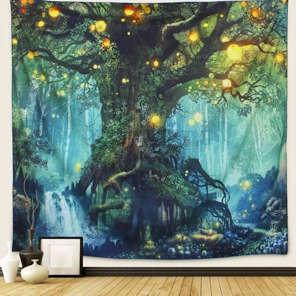 Forest Tapestry, Nature Tree Folk Elves Väggbonad Tapestr