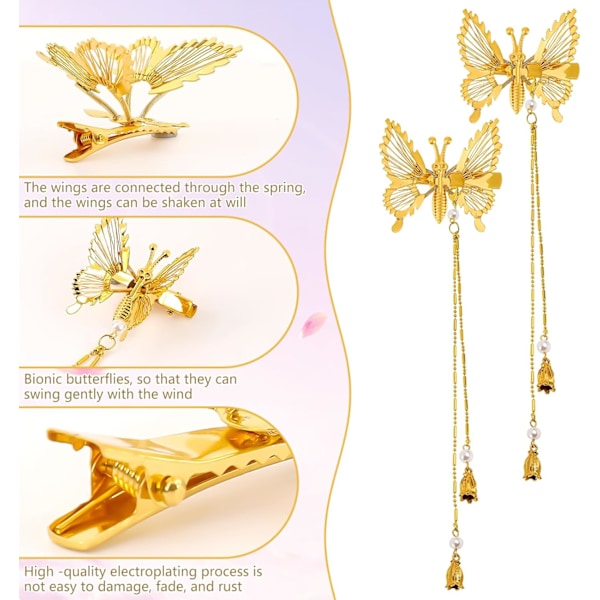 (Guld, 12 stk.) 12 stk. 3D Butterfly Hårklemmer Guld Butterfly Hårklemmer Elegant Hul Butterfly Hårklemmer Hårtilbehør