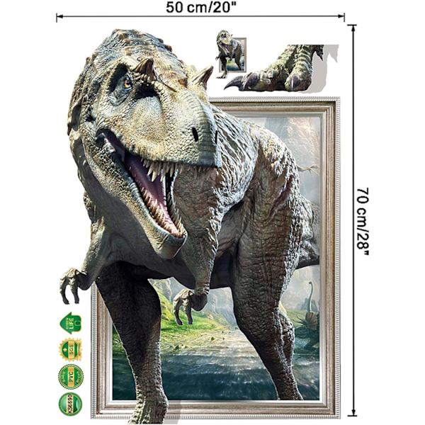 3D Dinosaur Wall Decal - til børns soveværelse, legerum, babypleje
