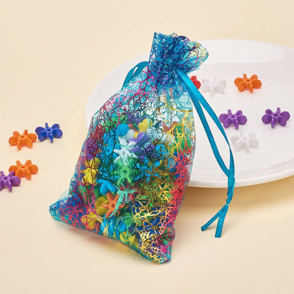 Organza-laukut, 100kpl 7x9cm värikäs kiristysnyörillä korallikuvioinen pieni organza-laukku, korupussi, jossa