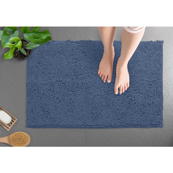 Badrumsmatta - Supersoft Plysch Badrumsmatta, Chenille Mikrofibermaterial, Superabsorberande Blue