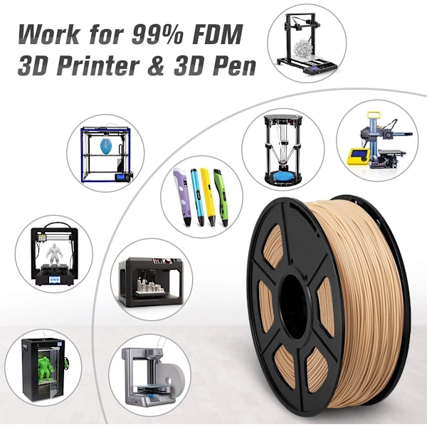 Filamentti 1,75 mm, aito puukuitusiisti käämitty filamentti, 3D-tulostin puufilamentti, Dimensio Wood PLA