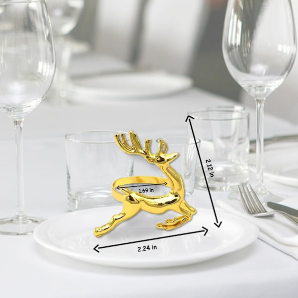 12-pack Guld Älg Servettringar, Jul Ren Servettring Set, Chic Legering Ren Servetthållare Springande Hjort Form Servettspänne Metall Bordsdekoration Ho
