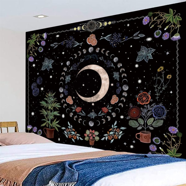 Plant Tapestry Nature Boho Tapestry Moon Phase Tapestry Wall