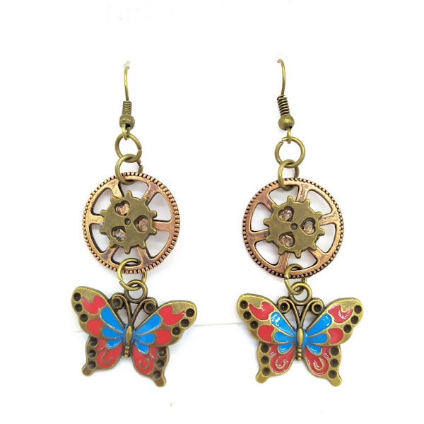 Håndlavede Steampunk Vintage Urværk Gear Øreringe Unikke Retro Engel Ving Gear Øreringe Antik Mix-tone Drop Dangle Ea