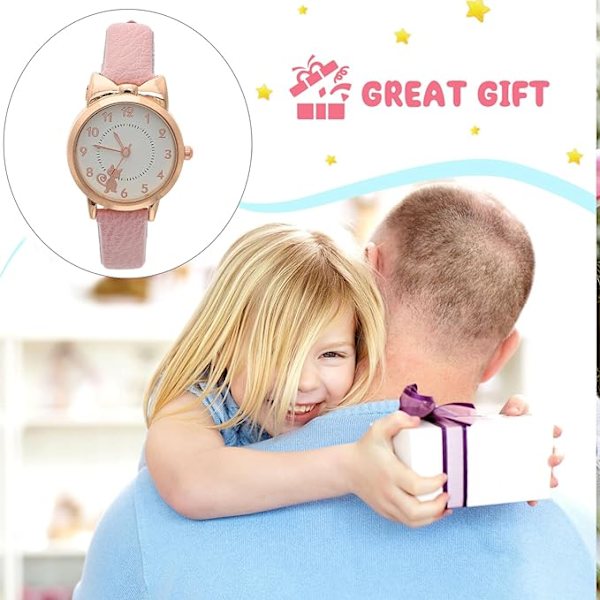 Barnklockor Söt Katt Design Kvarts Armbandsur Läderrem Analog Kvarts Armbandsur för Flickor