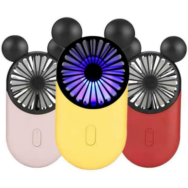 (Punainen+Pinkki+Keltainen) Söpö Henkilökohtainen Mini Tuuletin, Kädessä Pidettävä & Kannettava USB Ladattava Tuuletin Kaunis LED-valo 3 Säädettävää Nopeutta, Kannettava Pidike, Sisäkäyttöön