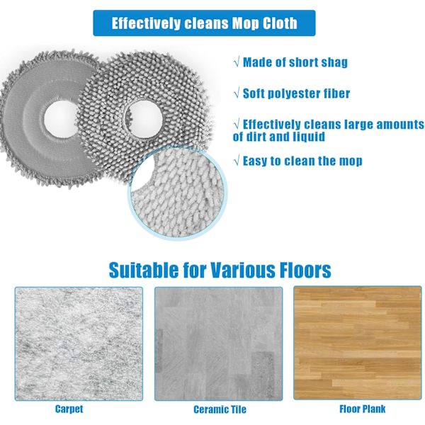 4 stk Moppklut for Roborock Qrevo Curv, Qrevo S, Qrevo Pro, Qrevo, Qrevo Maxv, Qrevo Master Støvsuger Reservedeler