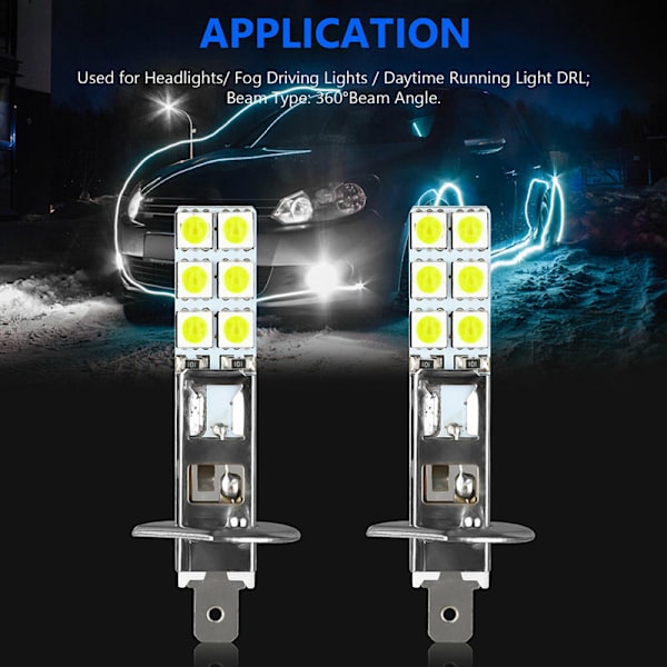 4 stk LED H1 LED 12V 6000K Hvit 55W LED Billamp tåkelys kjørelys
