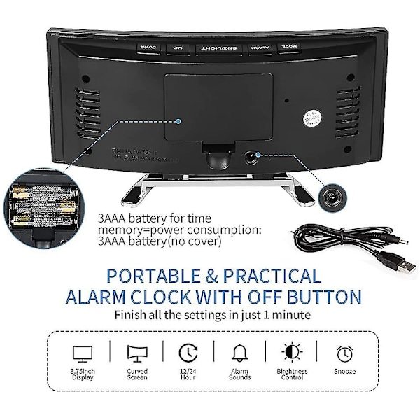 Digital väckarklocka, 7\" LED-spegelskärm väckning vid sängen, Sn