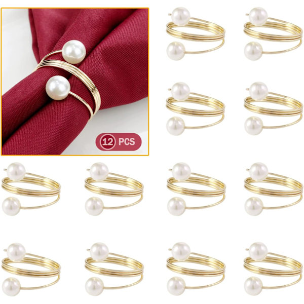 Sett med 12 Elegante Perle Serviettringer Metall Serviettringer Holder Serviett Spenner for Jul Thanksgiving Bryllup Fest