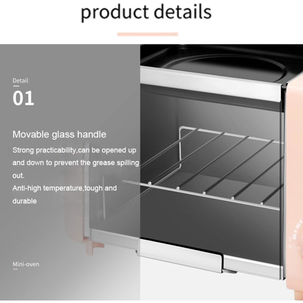 Mini elektrisk ovn, grillbar brødrister timer maker, multifunktionel hjem to-i-én morgenmadsmaskine,