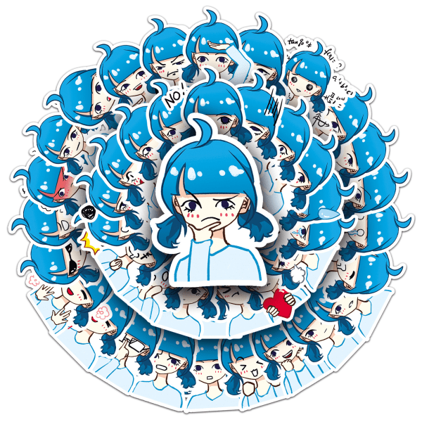 Alkuperäinen sininen tyttö, 50 hymiötarraa, vedenpitävät koristetarrat tietokonekarjulle