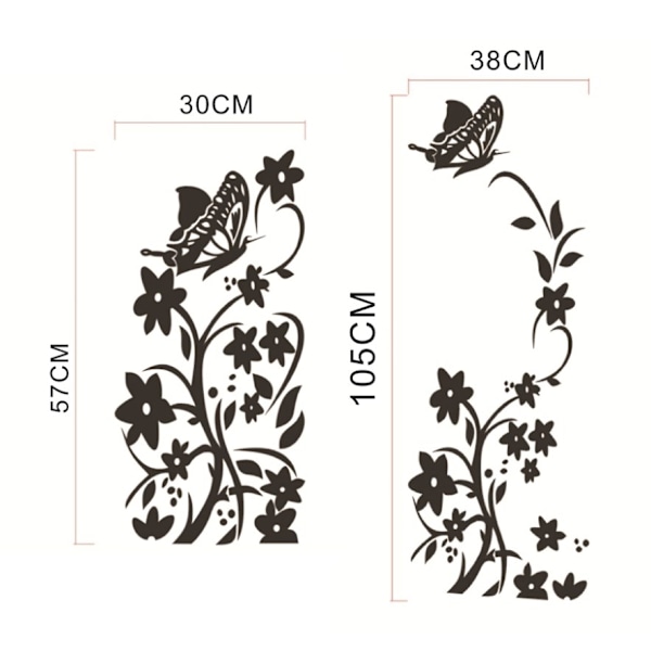 (Svart) 2 sett blomster sommerfugl vegg klistremerker dekorative S