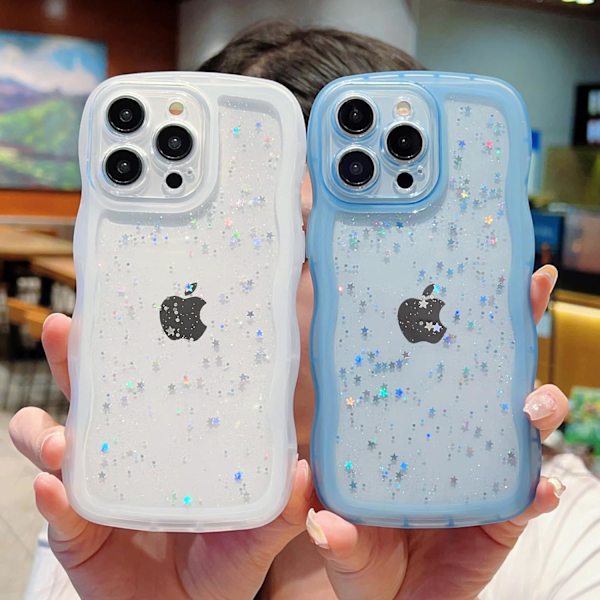 iPhone 16 Pro Max -kotelo 6,9 tuumaa, söpö Kawaii kiharautuva kiiltävä tähtihohtoinen kirkas läpinäkyvä kameralinssin suoja